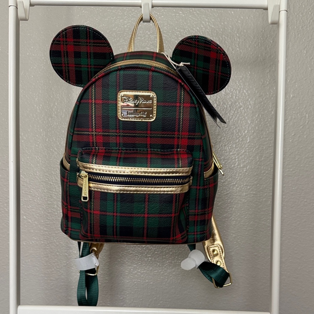 Loungefly Plaid Backpack with Gold Accents